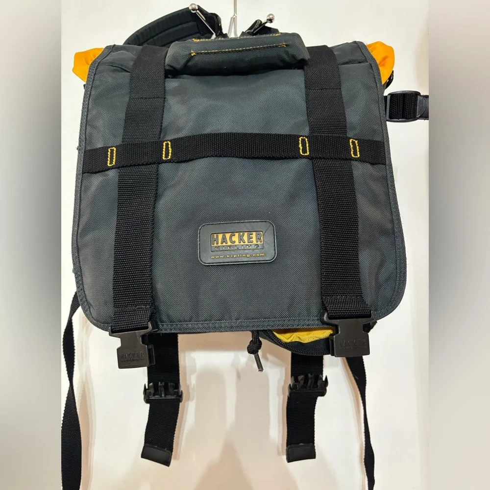 Kipling Hacker Gray/Yellow Laptop Computer Backpack Hiking Outdoors Work Travel